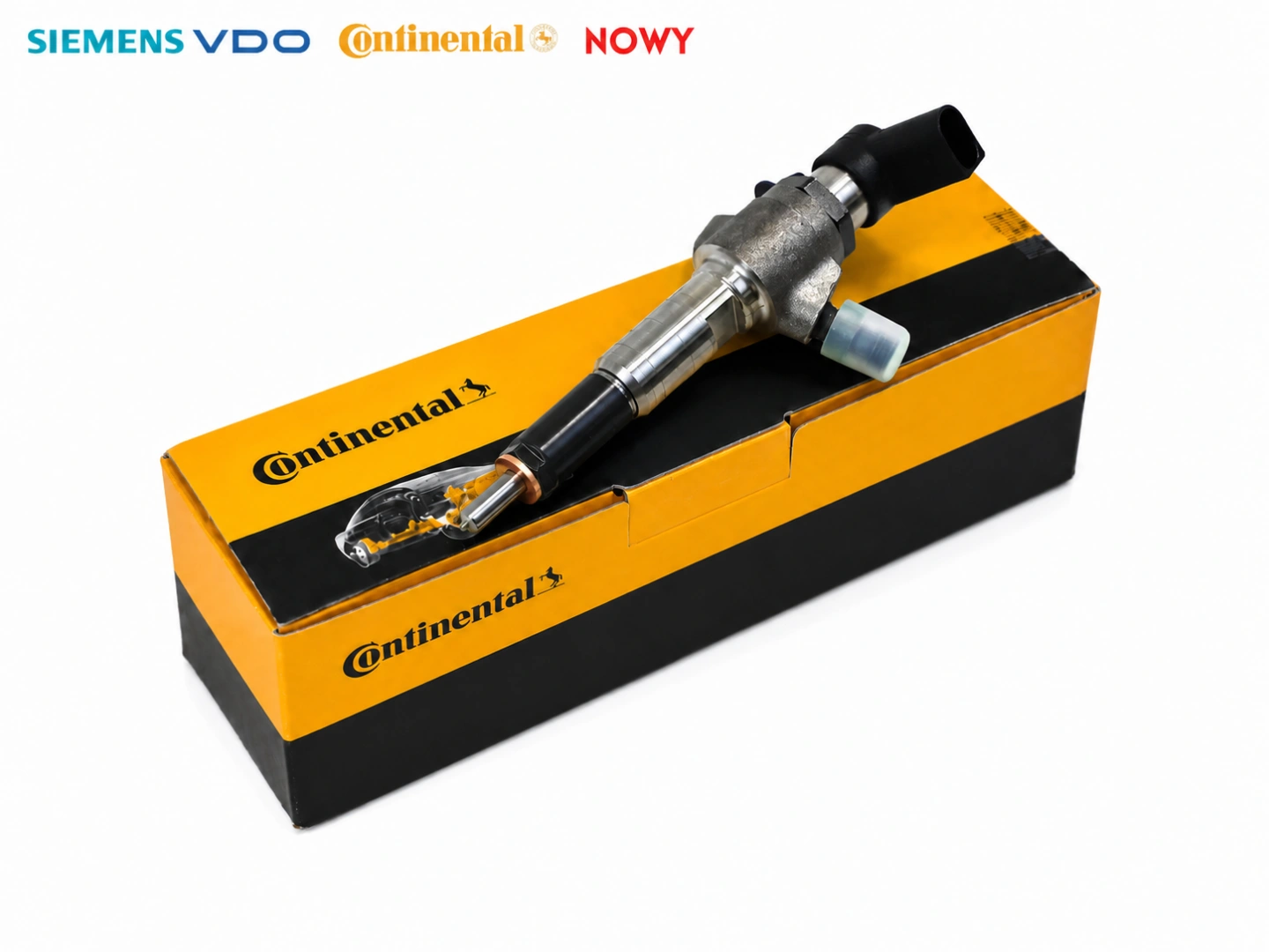 Wtryskiwacz Continental 50274V05 na opakowaniu Wtryskiwacz Continental 50274V05 ułożony na żółto-czarnym pudełku producenta