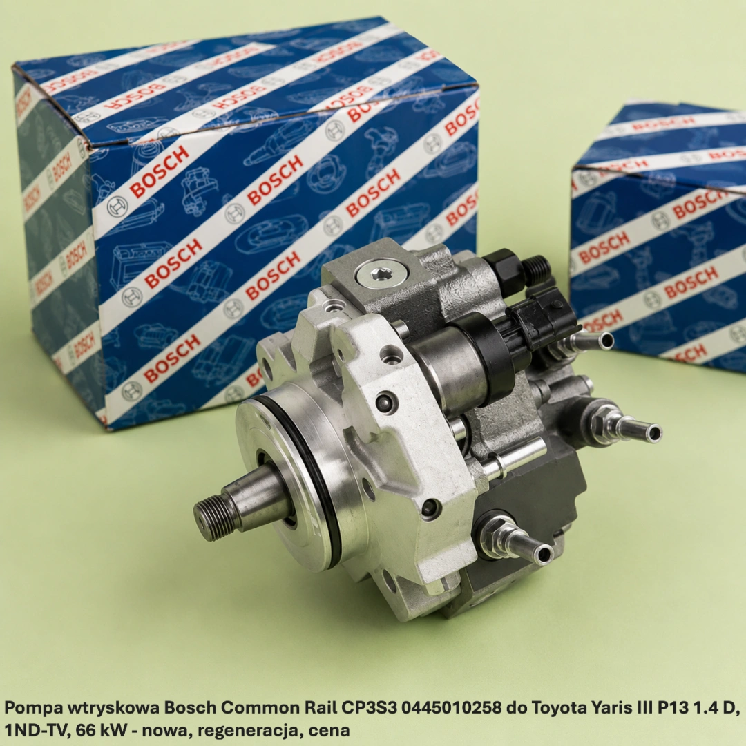 Pompa wtryskowa Bosch Common Rail CP3S3 0445010258 do Toyota Yaris III P13 1.4 D, 1ND-TV, 66 kW Pompa wtryskowa Bosch Common Rail CP3S3 0445010258 do Toyota Yaris III P13 1.4 D, 1ND-TV, 66 kW - nowa, regeneracja, cena