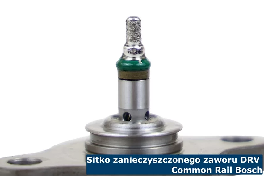 Sitko zanieczyszczonego zaworu DRV Common Rail Bosch (widok z mikroskopu cyfrowego