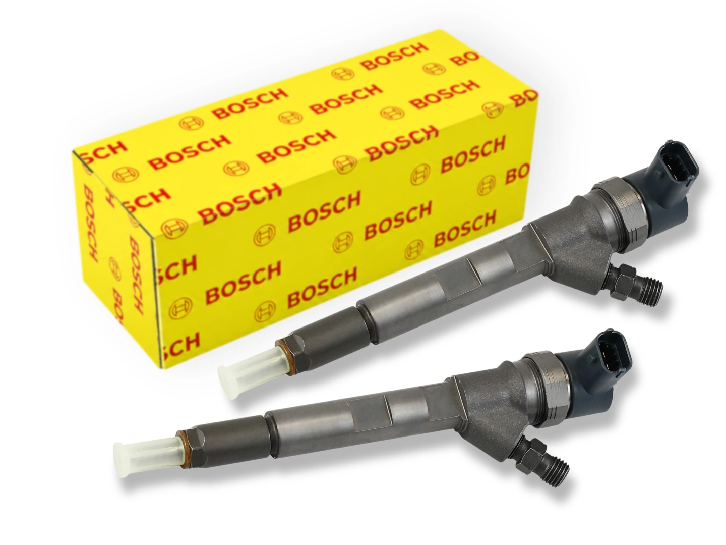 Zbliżenie górnej części wtryskiwacza Bosch 0445110059 ze złączem elektrycznym i przyłączem