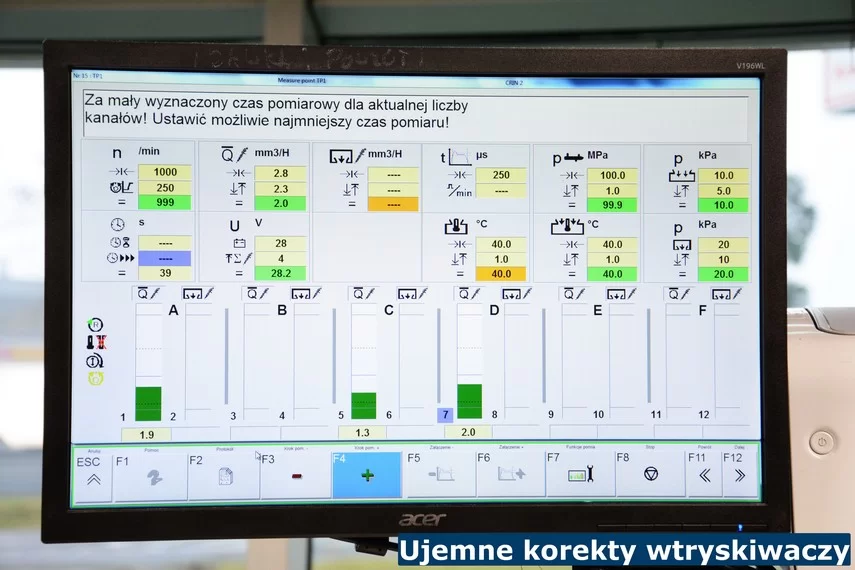 Minusowe korekty wtrysków na monitorze diagnostycznym