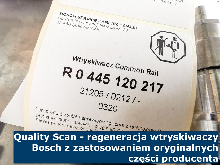 Quality Scan – regeneracja wtryskiwaczy Bosch z zastosowaniem oryginalnych części producenta Wydruk potwierdzający regenerację wtryskiwaczy Bosch w technologii QualityScan